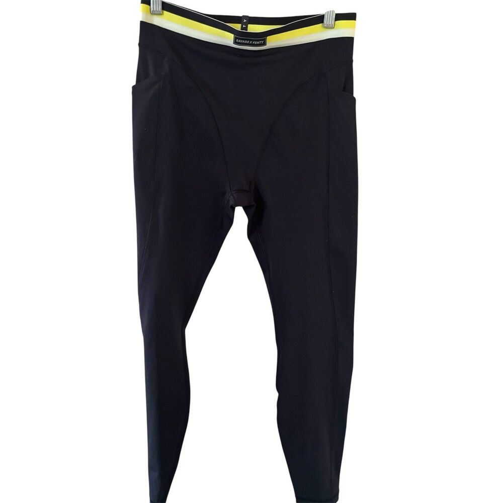 Savage Fenty Womens Legging‎ Size XS Black Yellow High Waist Yoga Athleisure Run